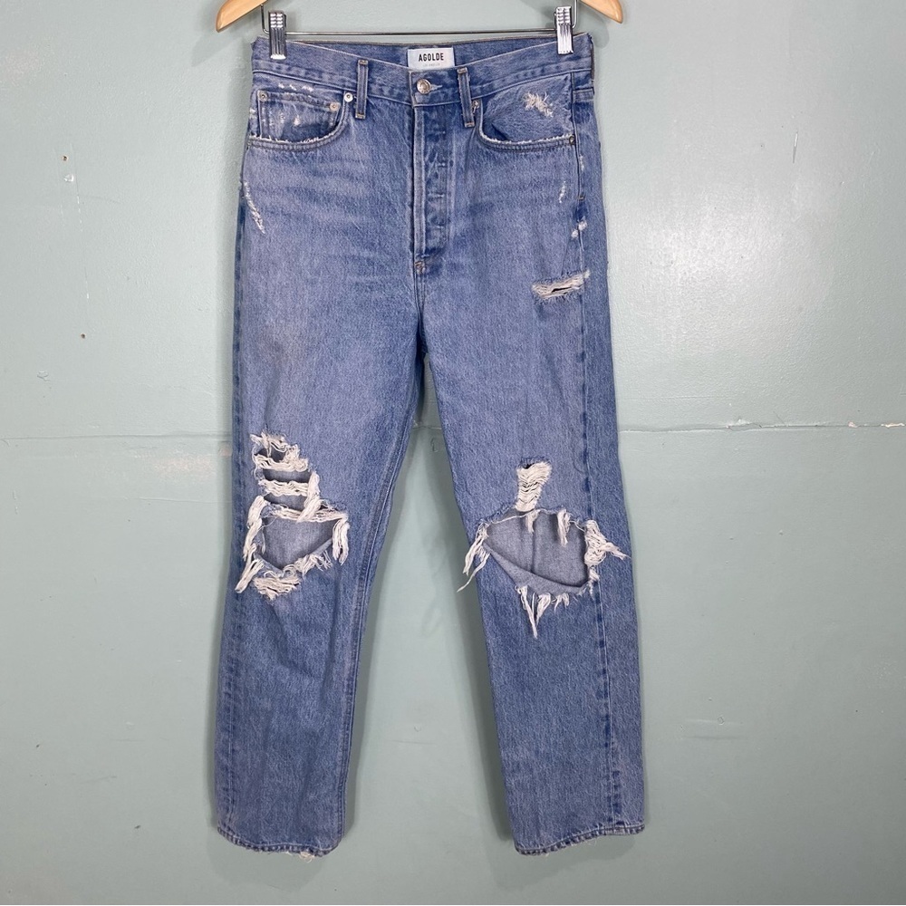 Agolde 90s Mid Rise Loose Fit In Fall Out Jeans Distressed Sz 26